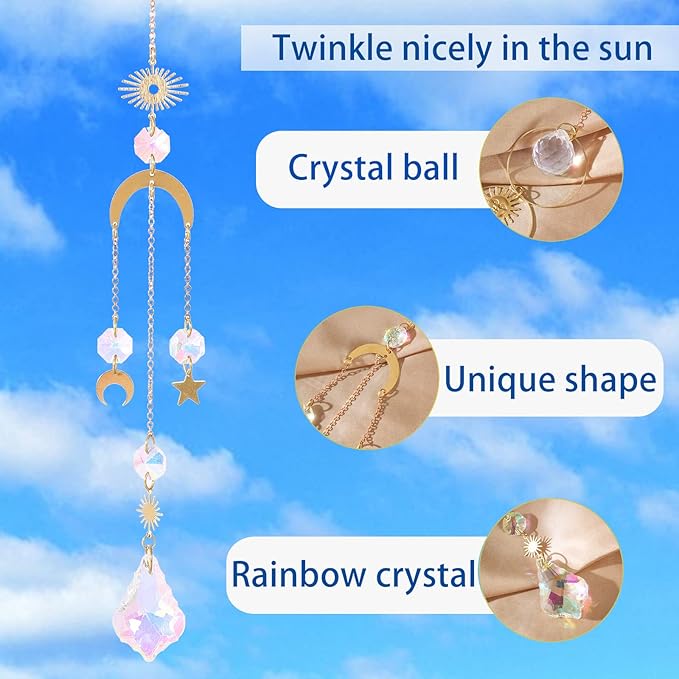 6Pieces Colorful Crystals Suncatcher Hanging for Window Crystal Ball Prism Rainbow Maker Pendants for Garden Christmas Tree Wedding Party Patio Backyard Car Home Indoor Outdoor Decoration