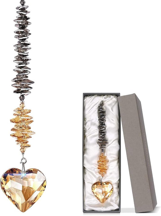 Champagne Glass Heart Crystal Ball Suncatcher, Prism Pendant for Windows, Chakra Indoor Outdoor Hanging Decoration, Rainbow Maker Gifts for Women, Mom and Children…