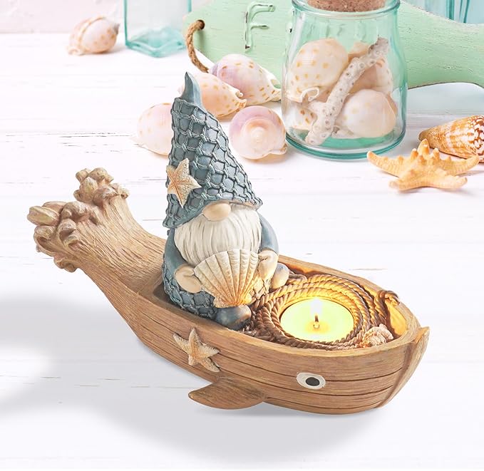 Beach Gnome Figurine Decor, Resin Ocean Nautical Statue for Home Office Tabletop Bathroom Indoor, Summer Pool Ornaments Outdoor Gift