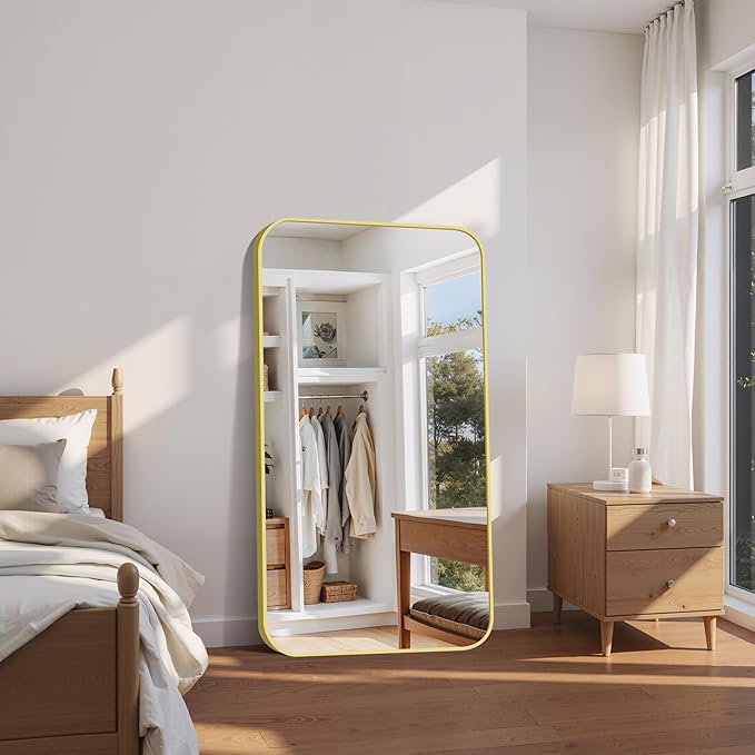 FORBATH 30x55 Inch Gold Bathroom Mirror for Over Sink, Large Rectangular Wall Mirror with Metal Frame, Rounded Corners for Bathroom, Bedroom, Entryway Decor (Horizontal or Vertical)