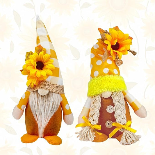 Gnome Sunflower Decor, Summer Spring Fall Gnomes Decorations for Home, Cute Sunflower Gnome Dolls as Thanksgiving Harvest Festival Kitchen Table Ornament, August Gnomes Gifts for Women