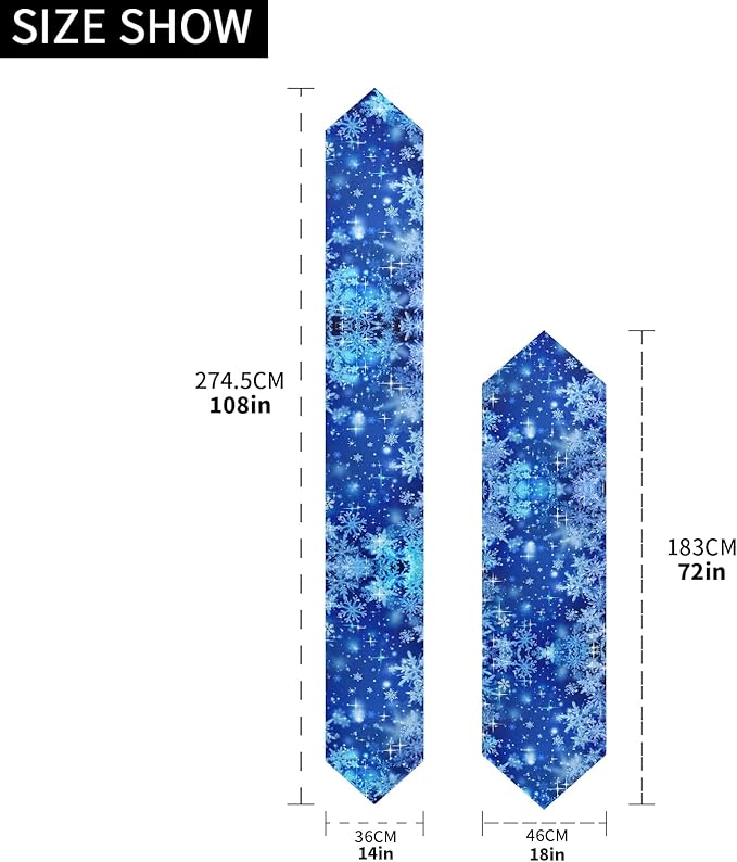 ALAZA Double-Sided Blue Winter Christmas Glitter Snowflakes Table Runner 18x72 Inches Long,Table Cloth Runner for Wedding Birthday Party Kitchen Dining Home Everyday Decor
