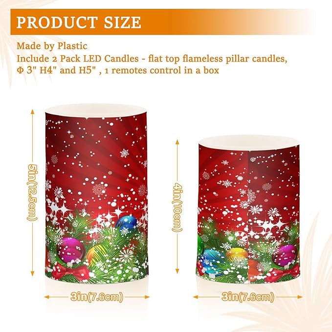 ALAZA Christmas Tree Decoration and Snowflakes Red Flickering Flameless Candles Battery Operated with Remote Timer,Tea Light Candles LED Pillar Votive Candles Set of 2 for Outdoor Indoor Decorations