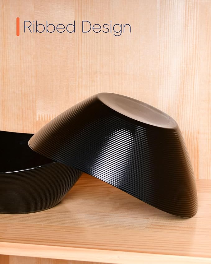 66 OZ Salad Bowl Set of 2, Opal Glass 10 inch Lightweight Serving Dishes for Salad, Fruit, Kitchen Microwave & Dishwasher Safe, Oval Shape Black