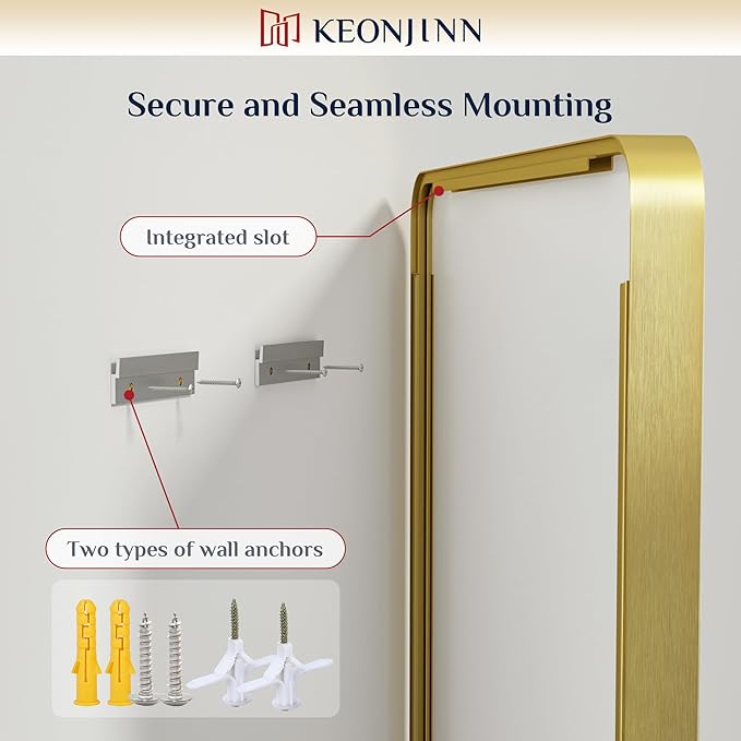 Keonjinn Gold Bathroom Mirrors for Over Sink, 24” x 30” Rounded Rectangle Brushed Gold Vanity Mirror, Anti-Rust Brass Mirror with HD Tempered Glass, Decorative Farmhouse Mirrors, Horizontal/Vertical