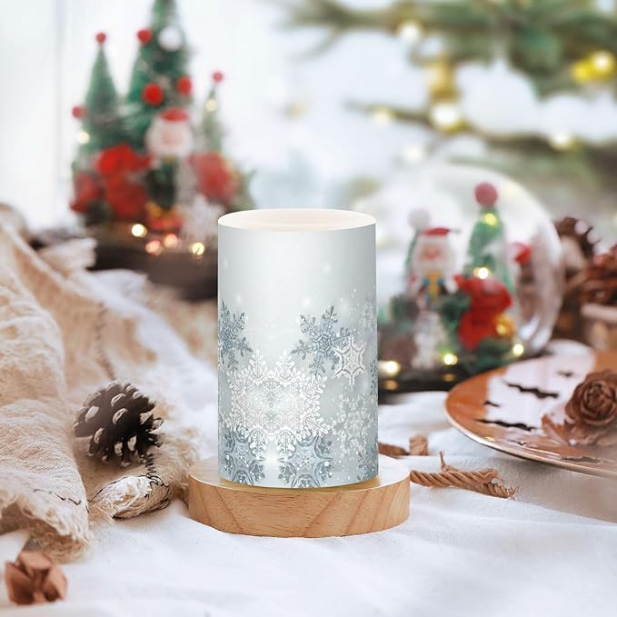ALAZA Silver Winter Abstract Snowflakes Christmas Flickering Flameless Candles Battery Operated with Remote Timer,Tea Light Candles LED Pillar Votive Candles Set of 2 for Outdoor Indoor Decorations
