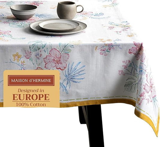 Maison d' Hermine Table Cloth Rectangle Table 100% Cotton 70 x 90 Inches Tablecloth Reusable Decorative for Dining Room, Farmhouse, Home, Party, Festive & Wedding Spring Summer - Paradise Island