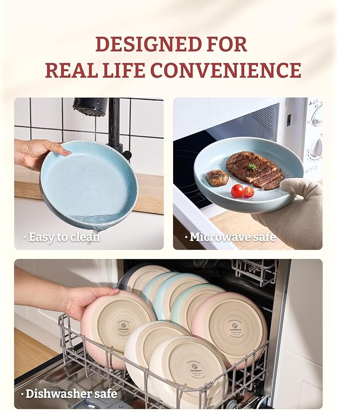 famiware Milkyway Pasta Bowls Set of 4, 8.5" Large Salad Bowls, Double Reactive Glaze, Sturdy & Stackable, Ideal for Housewarming, Festivals, Light Blue