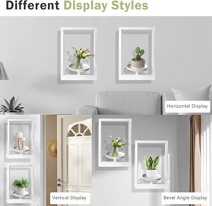 Picture Frame Plant Holder, Wall Mount Plants shelf Indoor Outdoor, Metal Hanging Planters Stand Decor, Window Planter Hanger Shelves, Modern Floating Ornament Rack Art for Home & Garden((White 2pc))