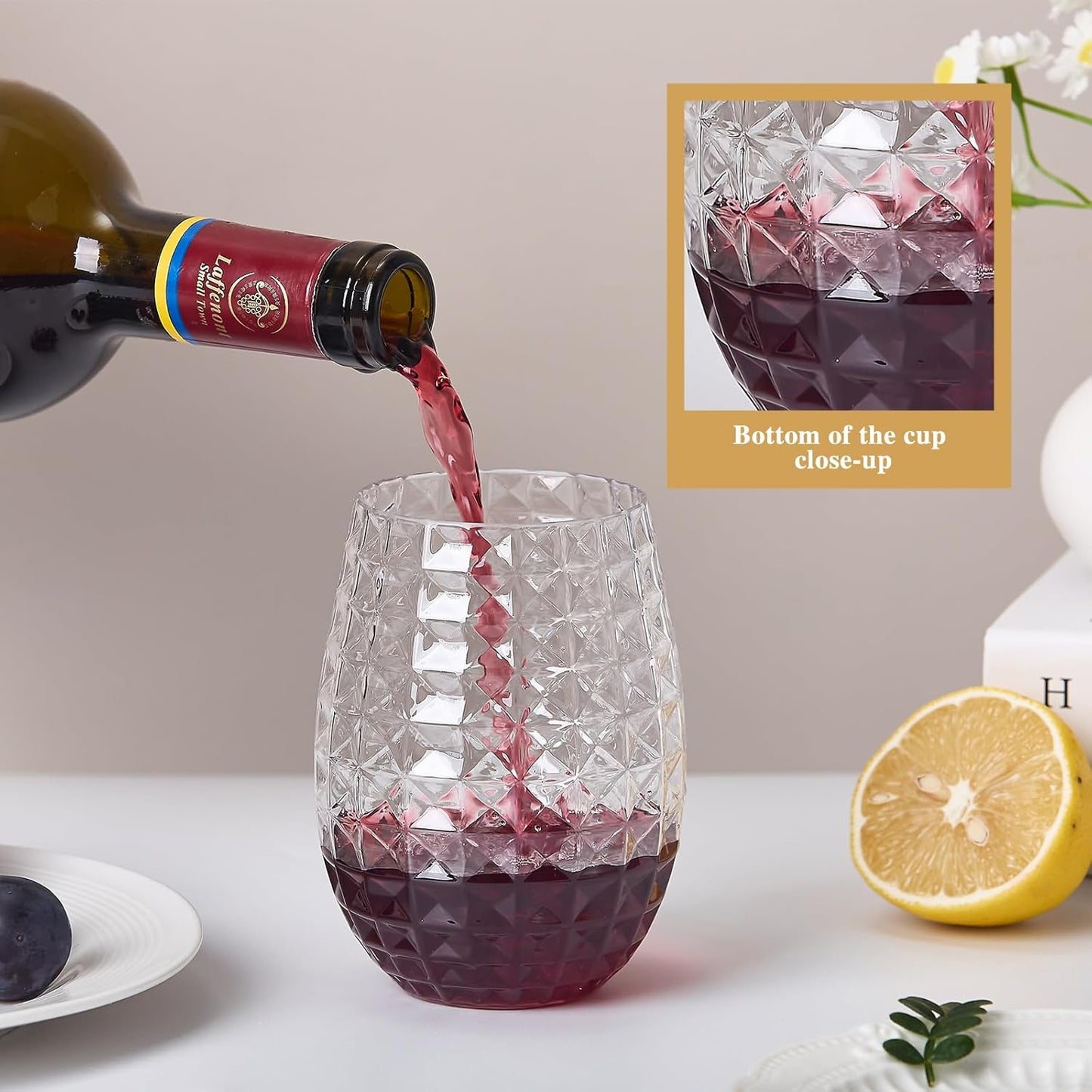 20 Pack Plastic Wine Glasses, 16Oz Disposable Wine Glasses Unbreakable Clear Plastic Cocktail Glasses Recyclable Shatterproof Reusable Wine Cups (16oz-20pack)