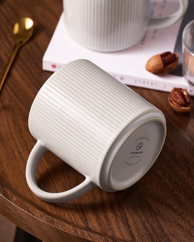 famiware Coffee Mug Set for 6, Star 16 oz Catering Mugs Cup Set with Handle for Coffee, Tea, Cocoa, Milk - Ceramic Stoneware Drinkware Set, Matte White