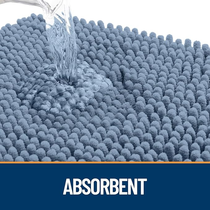 OLANLY Dog Door Mat for Muddy Paws 59x35, Absorbs Moisture and Dirt, Absorbent Non-Slip Washable Doormat, Quick Dry Chenille Mud Mat for Dogs, Entry Indoor Entryway Carpet for Inside Floor, Airy Blue