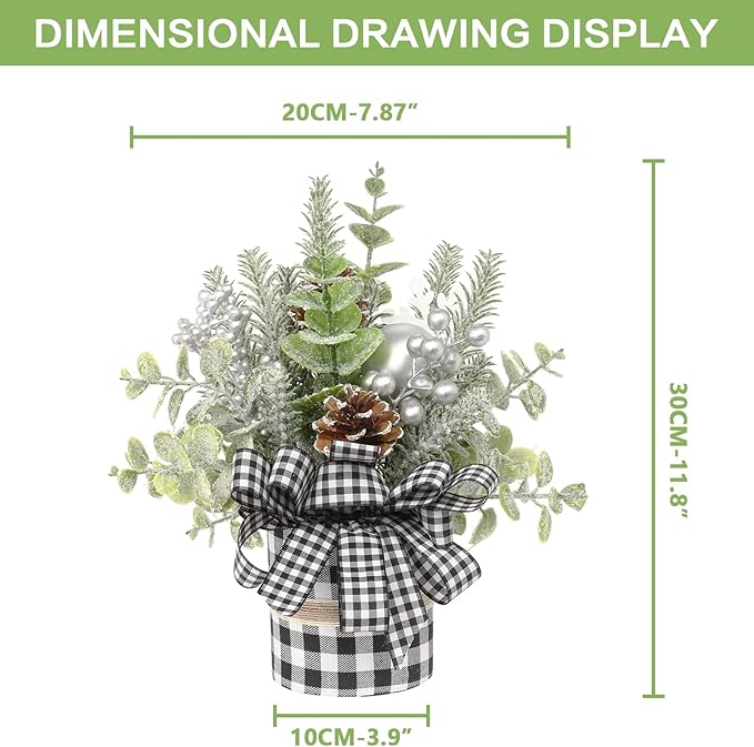 Small Buffalo Check Plaid Christmas Tree, Artificial Mini Tabletop Christmas Tree Decorations, for Winter Home Hliday Party Xmas Decor - Black/White.