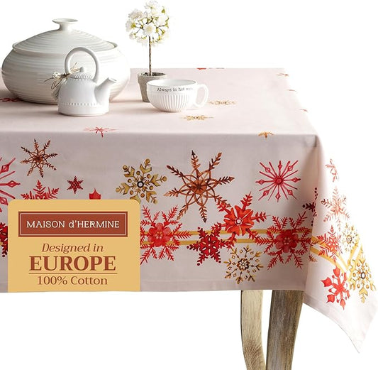 Maison d' Hermine Table Cloth Square Table 100% Cotton 60 x 60 Inches Fall Tablecloth Reusable Everyday Use for Thanksgiving Christmas Decorations Dining Farmhouse Party (Crystal Star)