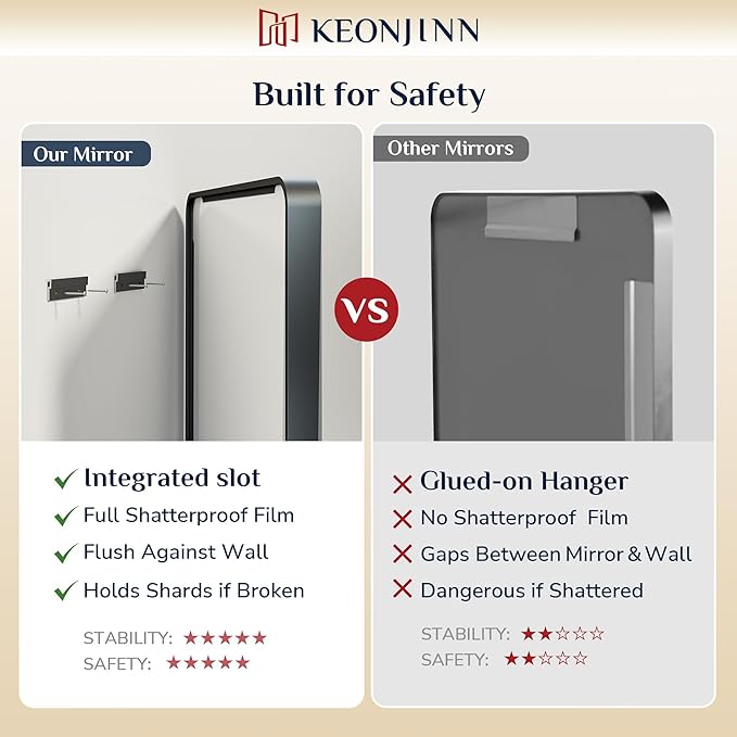 Keonjinn Black Bathroom Mirror for Vanity 24 x 36 Inch Metal Framed Wall Mirror Matte Black Rounded Rectangle Farmhouse Mirror, HD Tempered Glass, Wall-Mounted Decorative Mirrors(Horizontal/Vertical)