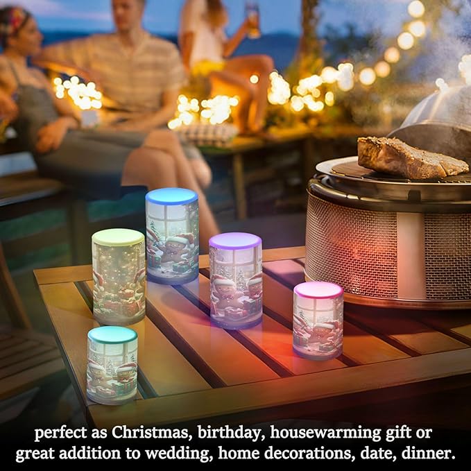 ALAZA Cute Christmas Gingerbread Santa Hat Snow Flickering Flameless Candles Battery Operated with Remote Timer,Tea Light Candles LED Pillar Votive Candles Set of 2 for Outdoor Indoor Decorations