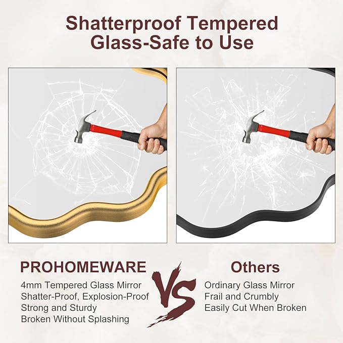 PROHOMEWARE Gold Round Mirror 36 Inch Wavy Bathroom Vanity Mirror Gold Frame Modern Wall Mirror Decorative Wall-Mounte Anti-Rust, Tempered Glass