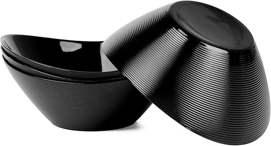 43 OZ Serving Bowl Set of 4, Opal Glass 9 inch Oval Serving Dishes for Salad, Side Dishes, Fruit Kitchen, Microwave & Dishwasher Safe, Black