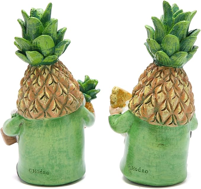 Hodao Gnomes Decorations for Home, Summer Fall Resin Pineapple Gnome Figurines, Pineapple Themed Gift for Loved Ones, Perfect Indoor Outdoor Decor for Home Tabletop Garden Yard - 2 Pcs