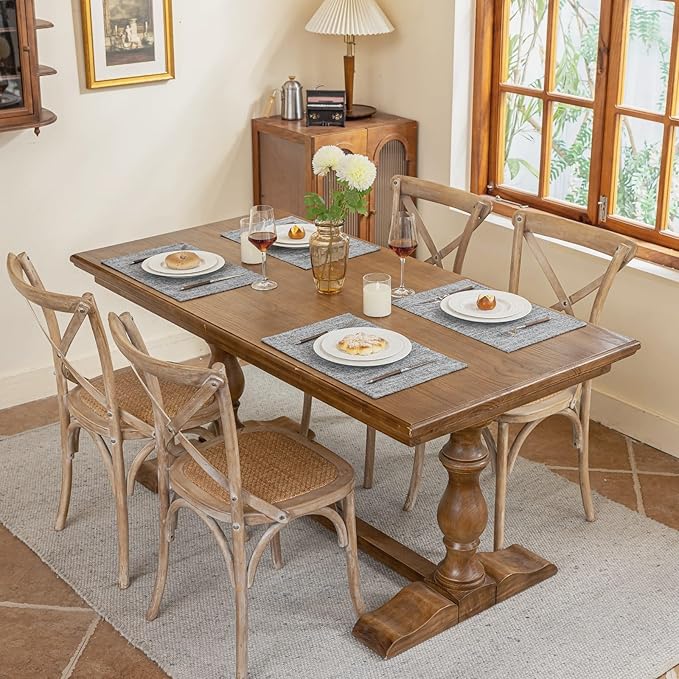 Blue Forest Placemats Set of 4, Dual-Layered Thickened Faux Linen Cloth Place Mats Heat Resistant Machine Washable Wrinkle Free Table Mats Indoor/Outdoor (Light Grey)