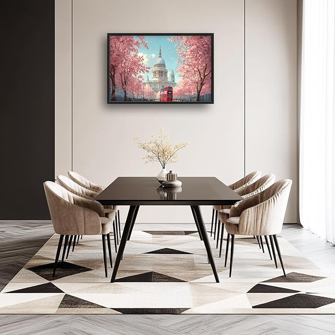 England London Paul’s Cathedral Large Wall Art Cityscape Cherry Blossom Pictures Wall Decor Street Scene Canvas Spring Print Painting Modern Artwork Home Decoration for Living Room Bathroom Bedroom Office Framed 36"x24"