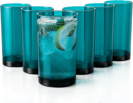 Zulay Kitchen Acrylic Glasses Drinkware - 6 Piece Unbreakable Plastic Tumblers - BPA-Free, Reusable Plastic Drinking Glasses for Home & Outdoors - Lead-Free & Dishwasher Safe - Turquoise - (16oz)