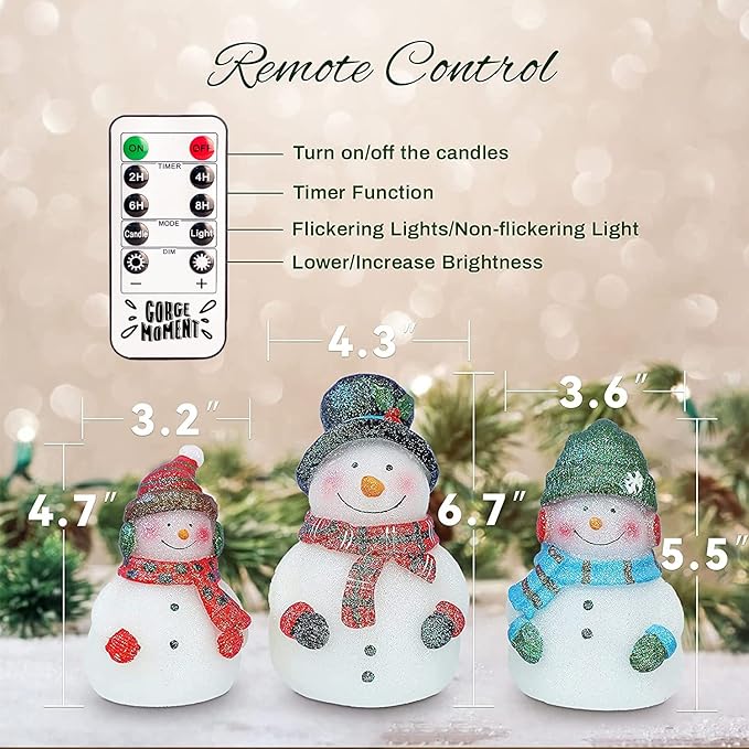 Flameless Snowman Real Wax Hand-Carved LED Candles with Remote, Battery Operated for Birthday Gift, Home Decor Collectible Sculptures