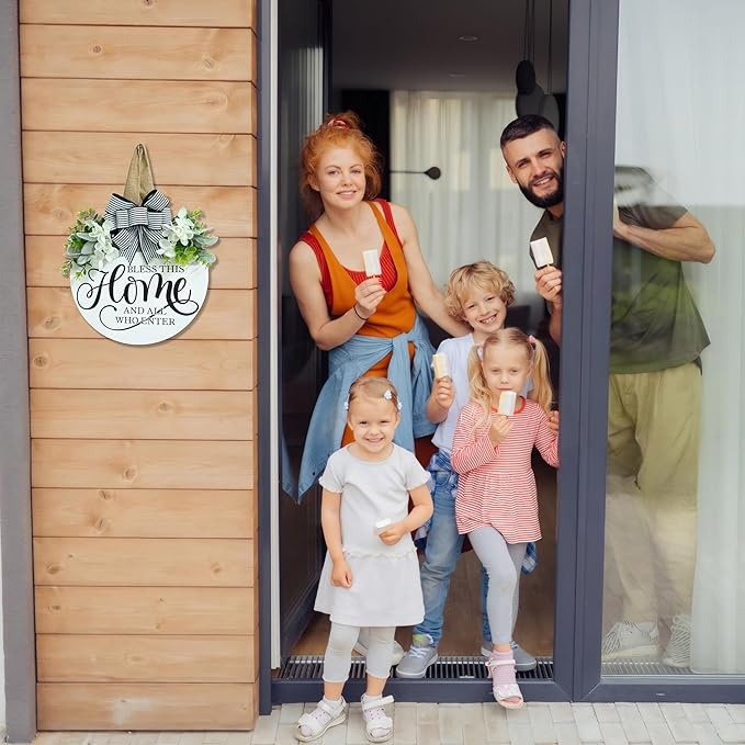 Welcome Sign for Front Door Wreath, Welcome Home Decorations, Wreaths for Front Door, Floral Round Wood Wall Decor, Front Porch Decor Gifts, for Spring Summer Fall All Seasons Holiday Christmas Decor