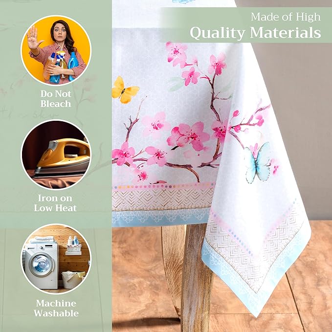Maison d' Hermine Table Cloth Rectangle Table 100% Cotton 70 x 90 Inches Tablecloth Reusable Decorative for Dining Room, Farmhouse, Home, Party, Festive & Wedding Spring Summer - Blossoms in Spring