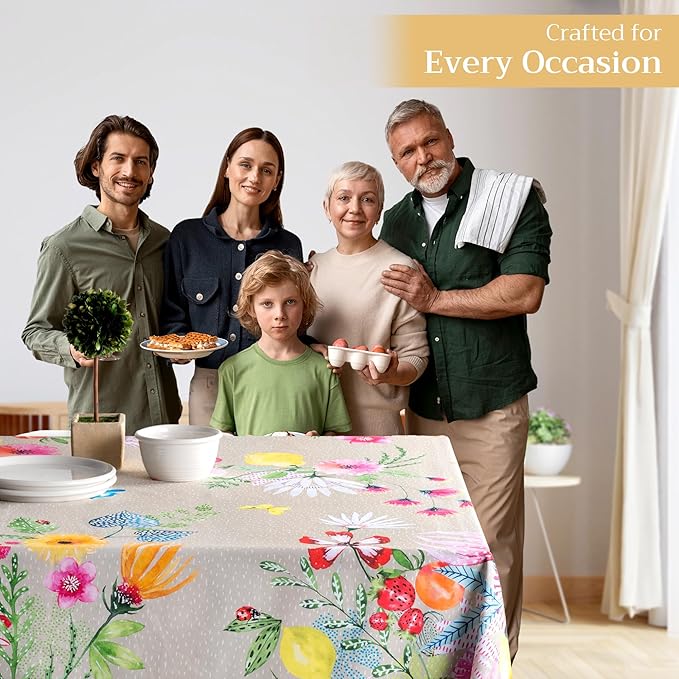 Maison d' Hermine Table Cloth Rectangle Table 100% Cotton 54 x 72 Inches Tablecloth Reusable Decorative for Dining Room, Farmhouse, Home, Party, Festive & Wedding Spring Summer - Jardin D'Ete - Fog