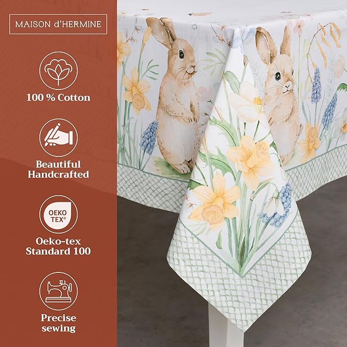 Maison d' Hermine Table Cloth Rectangle Table 100% Cotton 70 x 108 Inches Tablecloth Reusable Decorative for Dining Room, Farmhouse, Home, Party, Festive & Wedding Spring Summer - Easter Dew