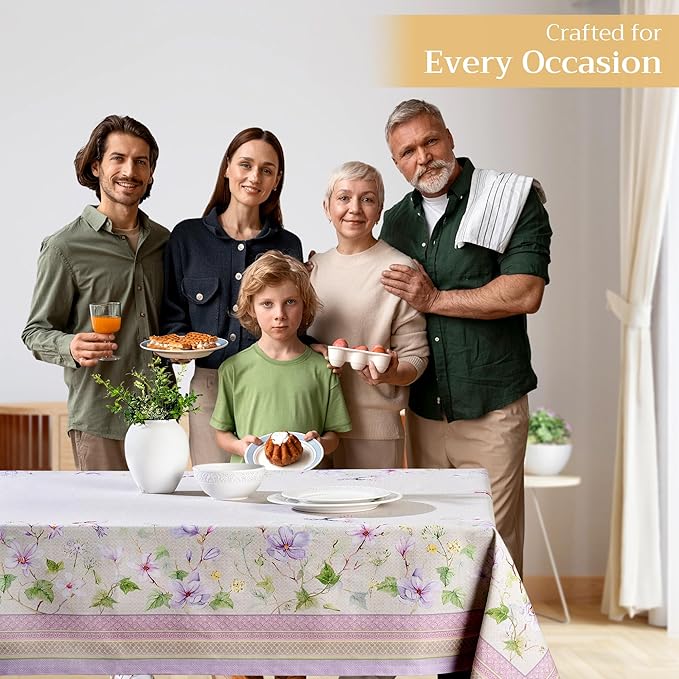 Maison d' Hermine Table Cloth Rectangle Table 100% Cotton 60 x 90 Inches Tablecloth Reusable Decorative for Dining Room, Farmhouse, Home, Party, Festive & Wedding Spring Summer - Magnolia Mornings