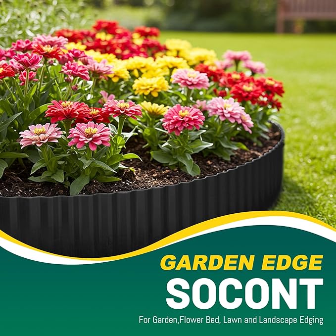 Corrugated Metal Garden Edging, 10"×20Ft Durable Landscape Border for Garden, Lawn, Flower Beds and Paver Edging (Black)