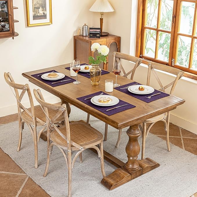 Blue Forest Placemats Set of 8, Dual-Layered Thickened Faux Linen Cloth Place Mats Heat Resistant Machine Washable Wrinkle Free Table Mats Indoor/Outdoor (Purple)