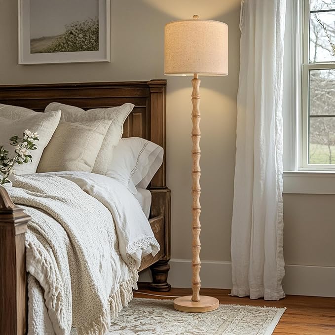 BOBOMOMO 62" Rustic Farmhouse Floor Lamp with Remote & Dimmable 9W Bulb, 3 Color Temperatures Resin Standing Lamp, Retro Corner Tall Lamp for Living Room, Bedroom, Nursery, Office, Reading Nock