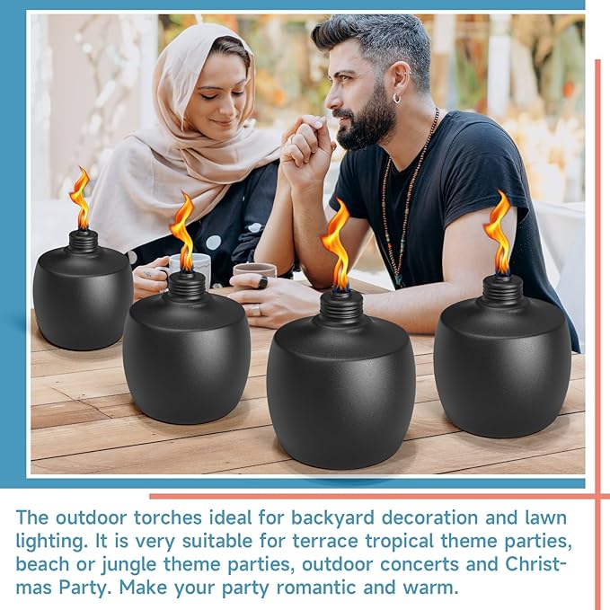 2-Pack Citronella Tabletop Torches, 21.5 oz Table Top Torches for Outdoor, Metal Oil Burner Candles, Garden Torches with Fiberglass Wick for Yard, Patio, Deck, Garden, Party, Landscape