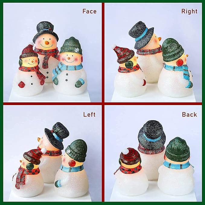 Flameless Snowman Real Wax Hand-Carved LED Candles with Remote, Battery Operated for Birthday Gift, Home Decor Collectible Sculptures