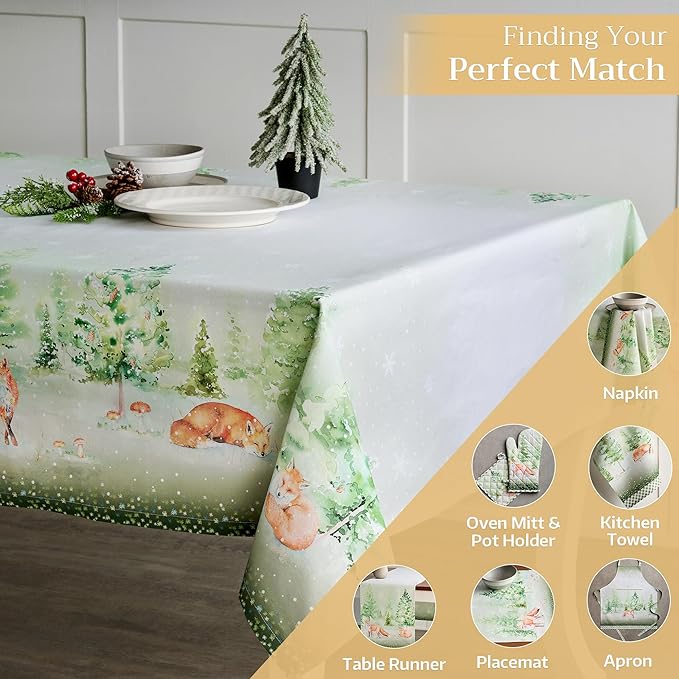Maison d' Hermine Table Cloth Rectangle Table 100% Cotton 60 x 108 Inches Fall Tablecloth Reusable Everyday Use for Thanksgiving Christmas Decorations Dining Farmhouse Party (Winter Mornings)