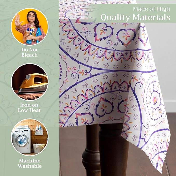 Maison d' Hermine Table Cloth Square Table 100% Cotton 60 x 60 Inches Tablecloth Reusable Decorative Everyday Use for Dining Room, Farmhouse, Home, Party, Festive & Wedding Spring Summer - Mandala