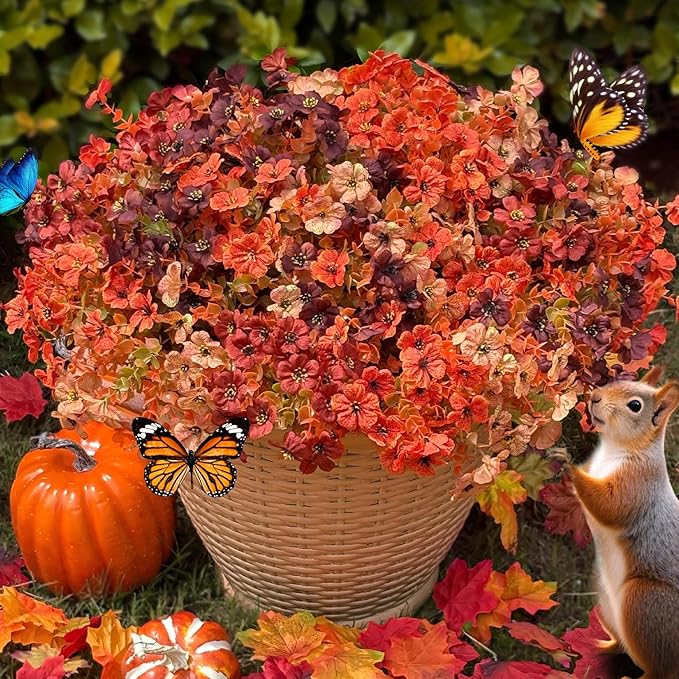 Artificial Mums Outdoor Fake Fall Flowers Decorations for Home,16 Bundles Silk Faux Mum Plants Look Real UV Resistant for Outside,Autumn Decor for Porch,Patio,Front Yard & Planters,Thanksgiving