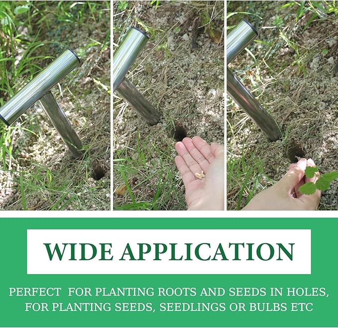Hand Dibber, 10 Inch Stainless Seed Dibber, Hole Digger for Plant Labels Self Watering Stakes, Garden Planter Tools for Planting, Transplanting Plants, Digging