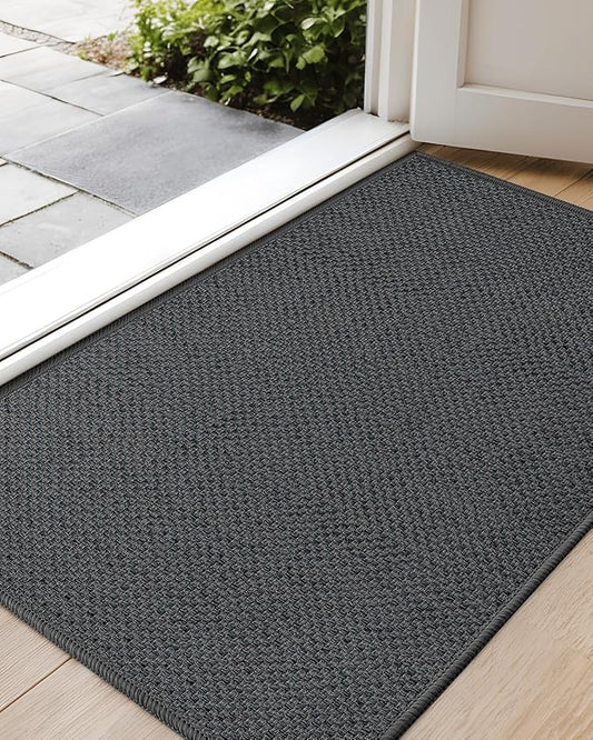 Color&Geometry Door Mat 22.6" x31.5, Front Door Mat Indoor Rugs for Entryway, Non Slip Washable Low-Profile Inside, Entry Mat Entry Rug, Grey (Rolled-up NO Creases)