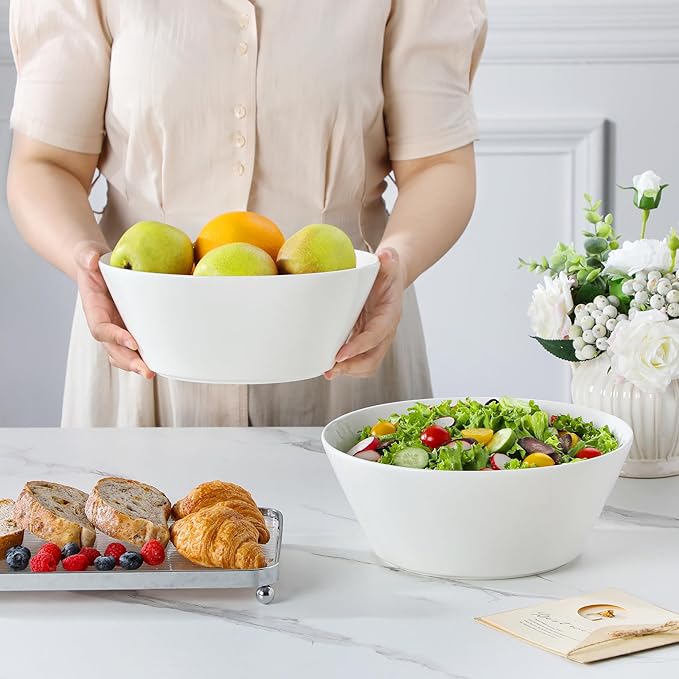 MALACASA Serving Bowls, 105 OZ Large Salad Bowls Set of 2, Porcelain White Bowls for Kitchen, Deep Bowls for Salad, Soup, Pho and Fruit, Ceramic Serving Bowls for Party, Microwave Safe, Series Regular
