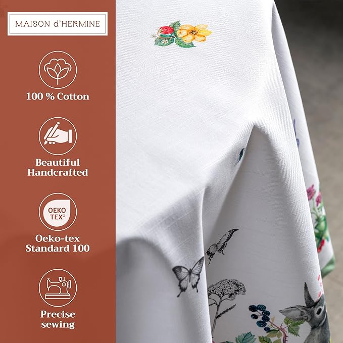Maison d' Hermine Table Cloth Round Table 100% Cotton 63 Inches Tablecloth Reusable Decorative Everyday Use for Dining Room, Farmhouse, Home, Party, Festive & Wedding Spring Summer - Printemps