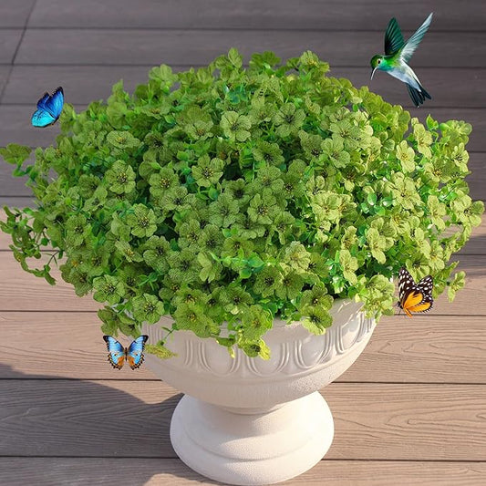 JAKY-Global Faux Artificial Plants Outdoor Flowers Spring Summer Decor 16 Bundles Fake Eucalyptus Silk Daisy UV Resistant Realistic for Outside Planters,Front Porch,Patio,Yard Pot Decoration