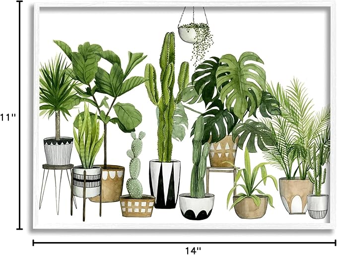 Stupell Industries Boho Plant Scene with Cacti and Succulents in Geometric Pots Watercolor Framed Giclee Art Design by Grace Popp