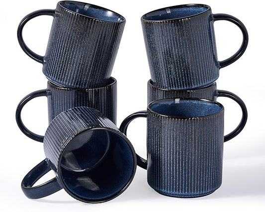 famiware Coffee Mug Set for 6, Star 16 oz Catering Mugs Cup Set with Handle for Coffee, Tea, Cocoa, Milk - Ceramic Stoneware Drinkware Set, Nebulas Blue