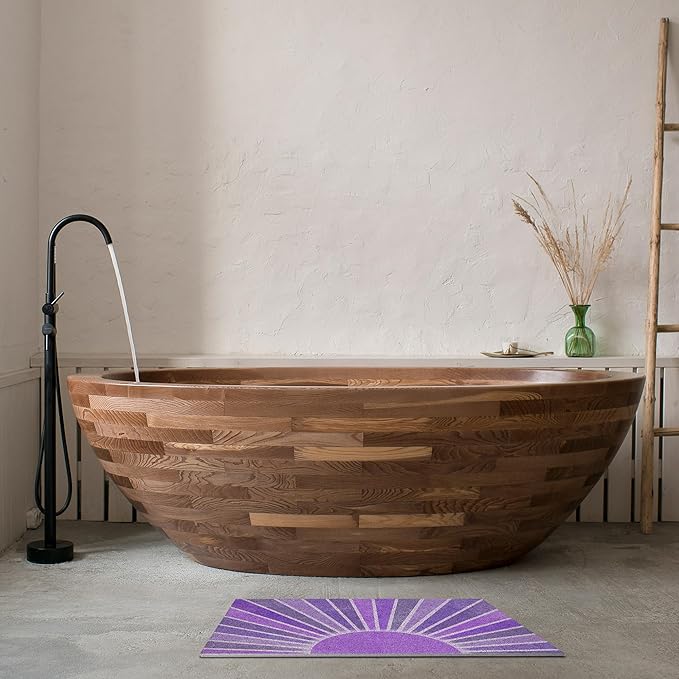 Nogrit Boho Door Mat, Retro Boho Purple Sun Sunshine Doormat Bathmat for Indoor Outdoor Entrance, Mid Century Modern Abstract Welcome Mats for Front Door Outside Porch Entryway, 17x30 Inches