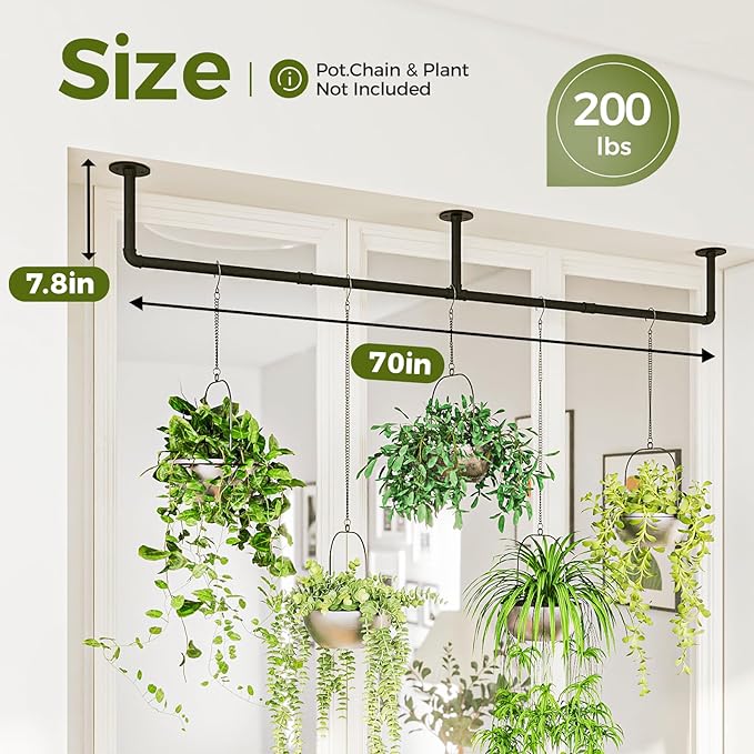 Bamworld Hanging Planters for Indoor Plants Plant Hanger Indoor Hanging Plant Holder Window Plant Shelves Metal Rod(Pot&Plant Not Included) 70in