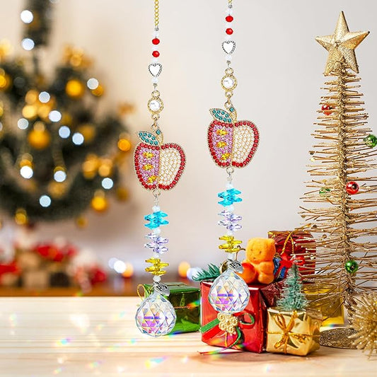H&D HYALINE & DORA Set of 2 Crystal Sun Catchers Christmas Apple Pendant with Rhinestones, Hanging Colorful Crystal Ball Prism Sun Catcher for Home Wedding Party Christmas Garden Decor